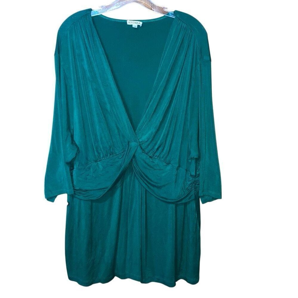 KIYONNA Holiday Green V-neck Half Sleeve Blouse 4X Going out#753